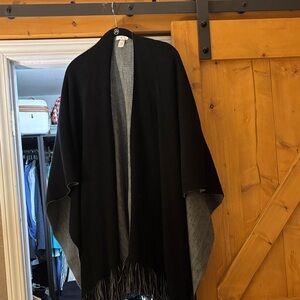 Chic Black and Gray Shawl with Fringe